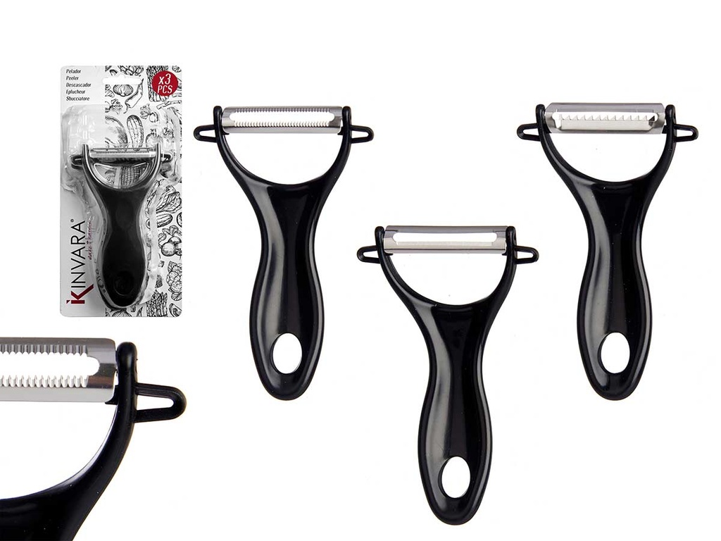 Set 3 peladores negros cocina: utensilios esenciales para chefs