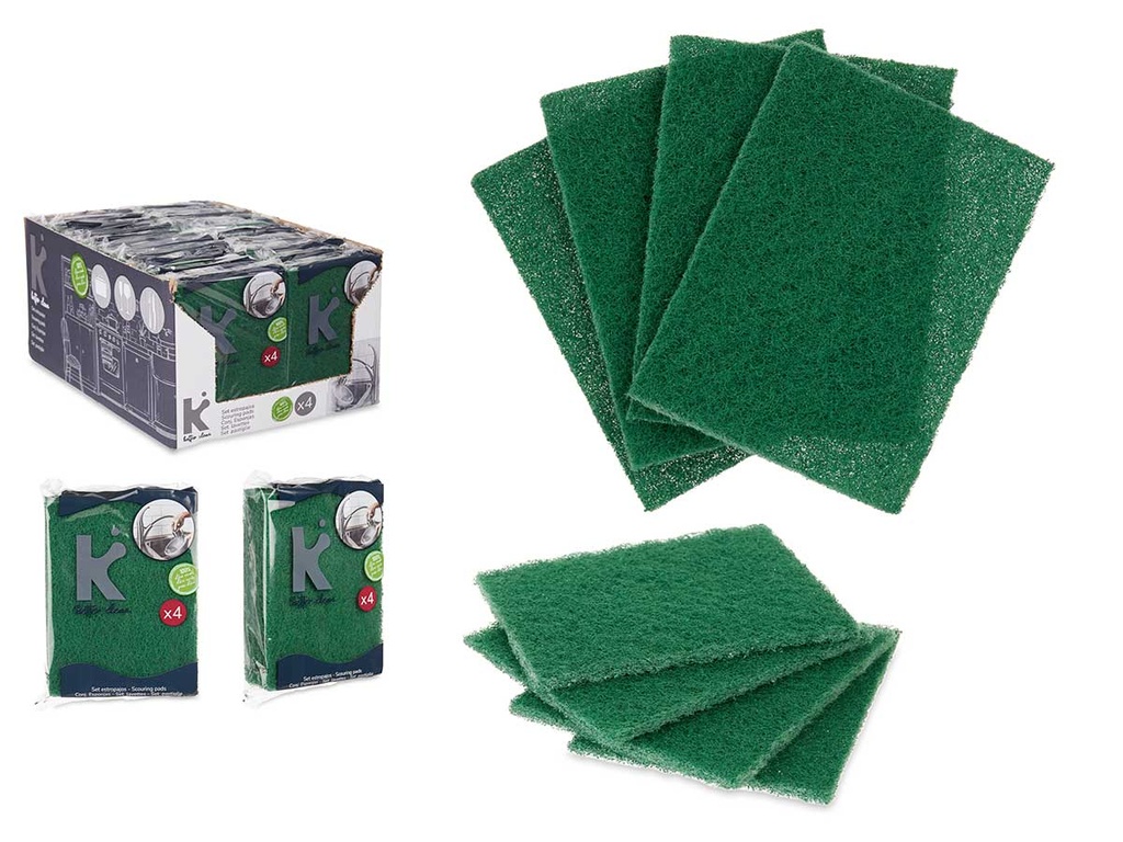 Set 4 estropajos verdes de fibra extra para una limpieza eficaz