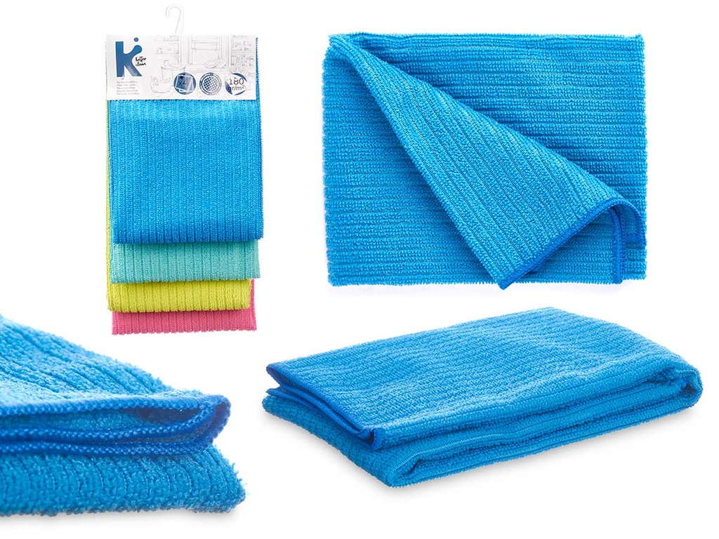 Set 4 paños de microfibra 180 g: limpieza rápida y efectiva
