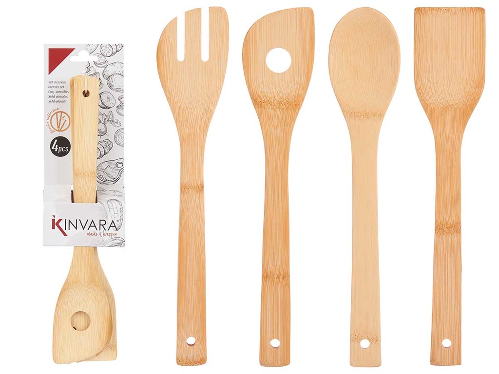 Set 4 pzs bambú utensilios cocina: Ecología y estilo en tu hogar