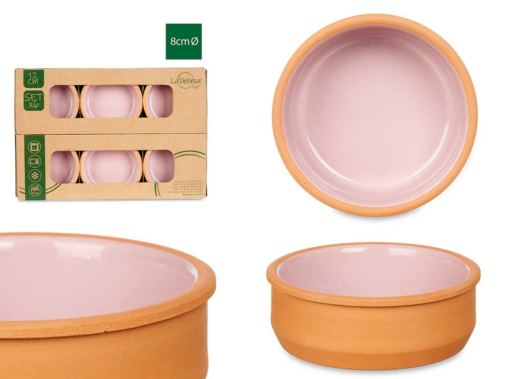 Set 6 cazuelas de barro rosa de 12 cm, ideales para tus recetas