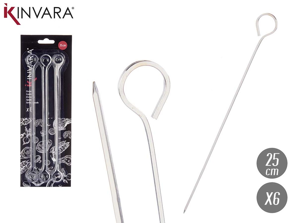Set 6 pinchos brocheta metal 25cm para asados perfectos y fáciles