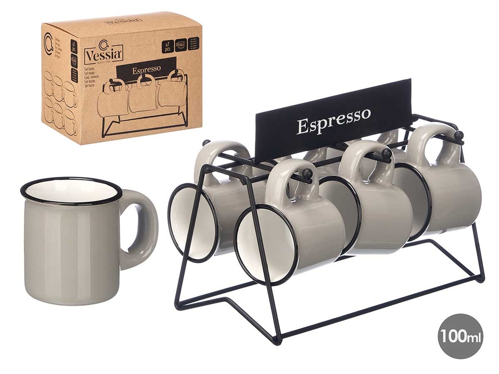 Set 6 tazas de café gris con soporte - Elegancia y funcionalidad