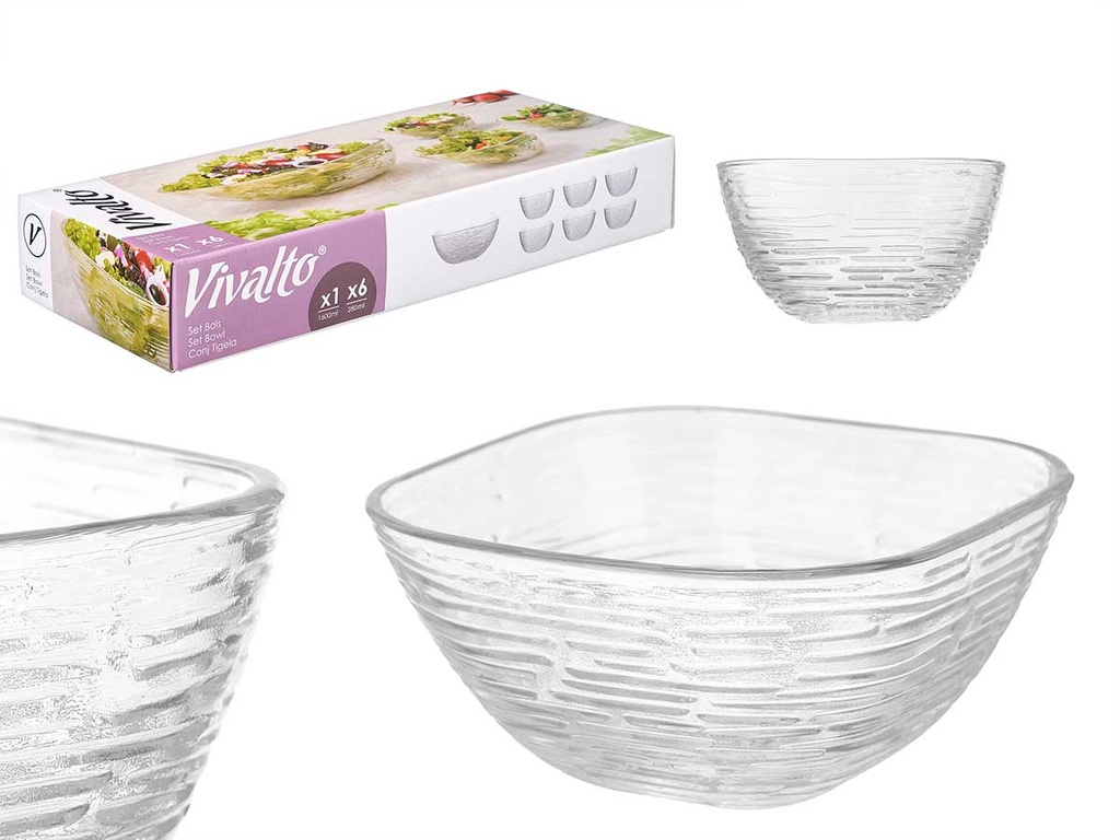 Set 7 pcs rayas: 1 bol grande y 6 boles pequeños ideales para servir