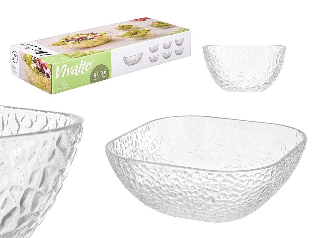 Set 7 pcs relieve: 1 bol grande y 6 boles pequeños para tu cocina