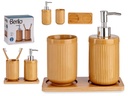 Set baño cerámica 2 pzs camel con bandeja de bambú elegante y práctico