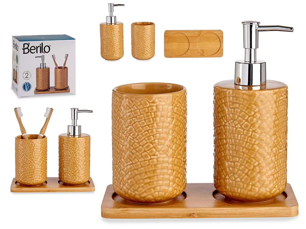Set baño cerámica 2 pzs camel con bandeja, elegancia y funcionalidad