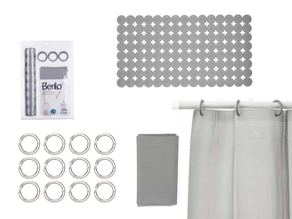 Set baño cortina PEVA y alfombra ducha gris para un estilo elegante