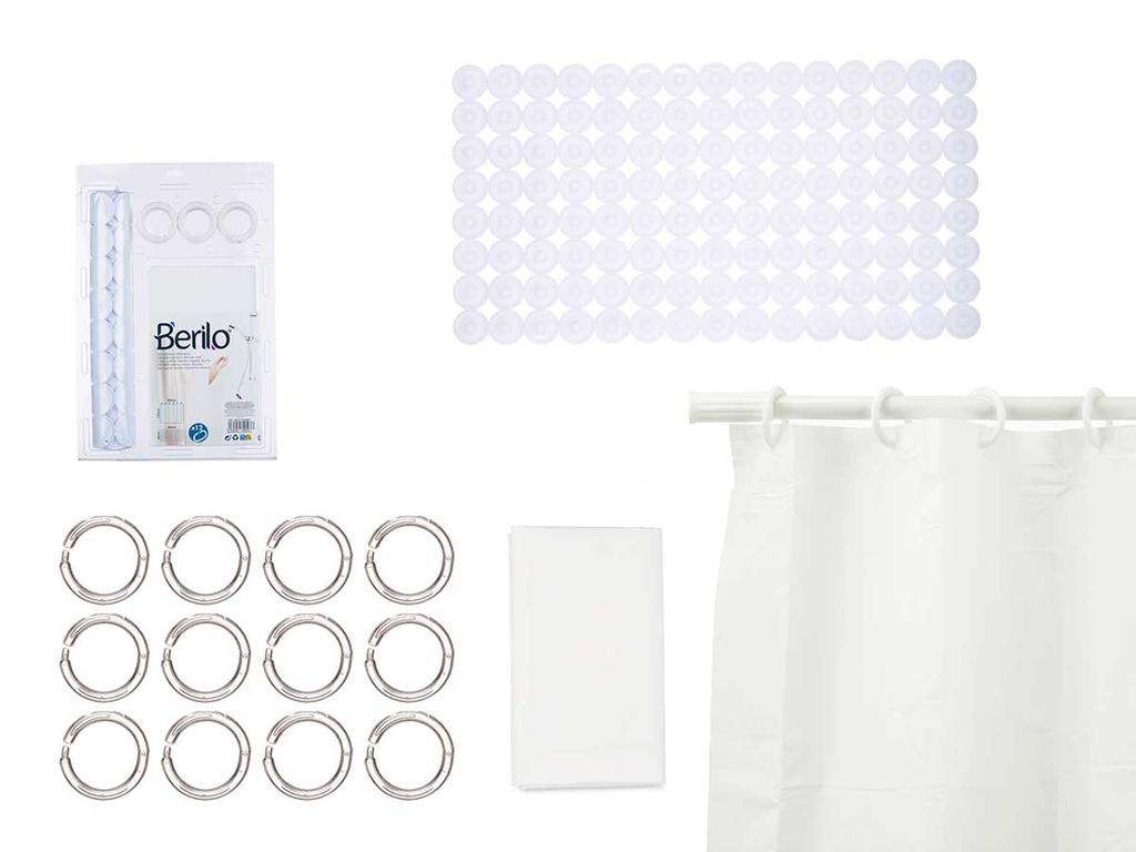 Set baño cortina peva y alfombra ducha blanco: estilo y confort