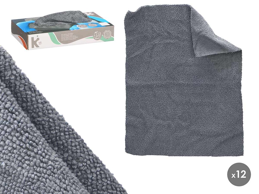 Set de 12 paños de microfibra gris: limpieza efectiva y rápida