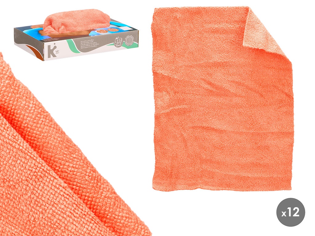 Set de 12 paños de microfibra naranja: limpieza eficaz y duradera