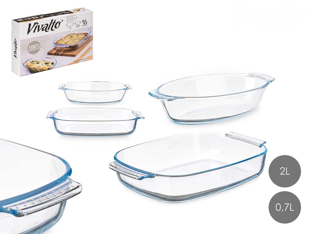 Set de 2 bandejas de borosilicato, perfectas para hornear y servir
