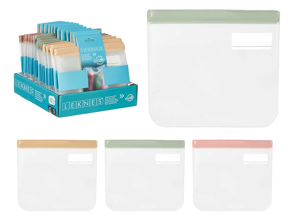 Set de 2 bolsas con cierre fácil surtidas en 3 colores pequeños
