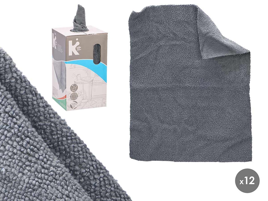 Set de 25 paños de microfibra gris, limpieza eficiente y duradera