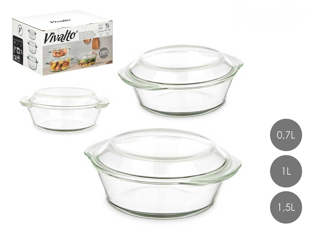 Set de 3 cacerolas de borosilicato: resistencia y elegancia al cocinar