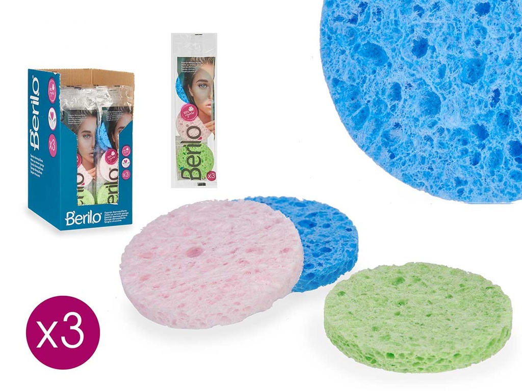 Set de 3 esponjas desmaquillantes surtidas en 3 colores vibrantes