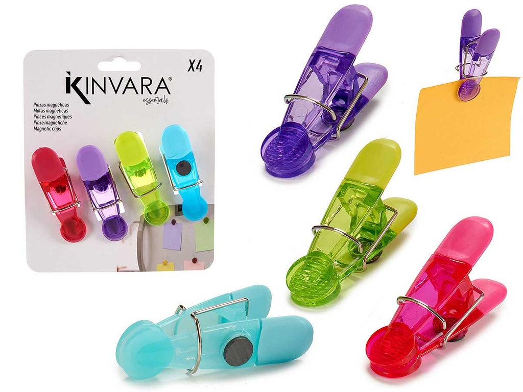 Set de 4 Pinzas Imán Surtidas: Colores Vibrantes y útiles