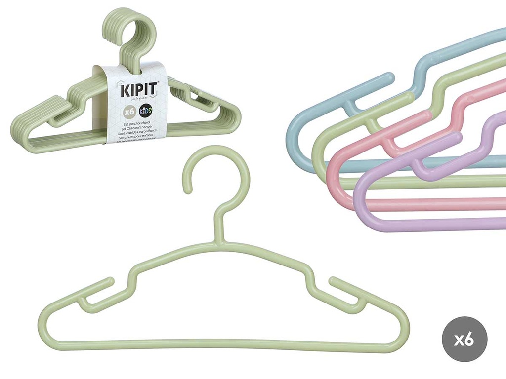 Set de 6 Perchas Infantiles Surtidas en 4 Colores Pastel para Niños