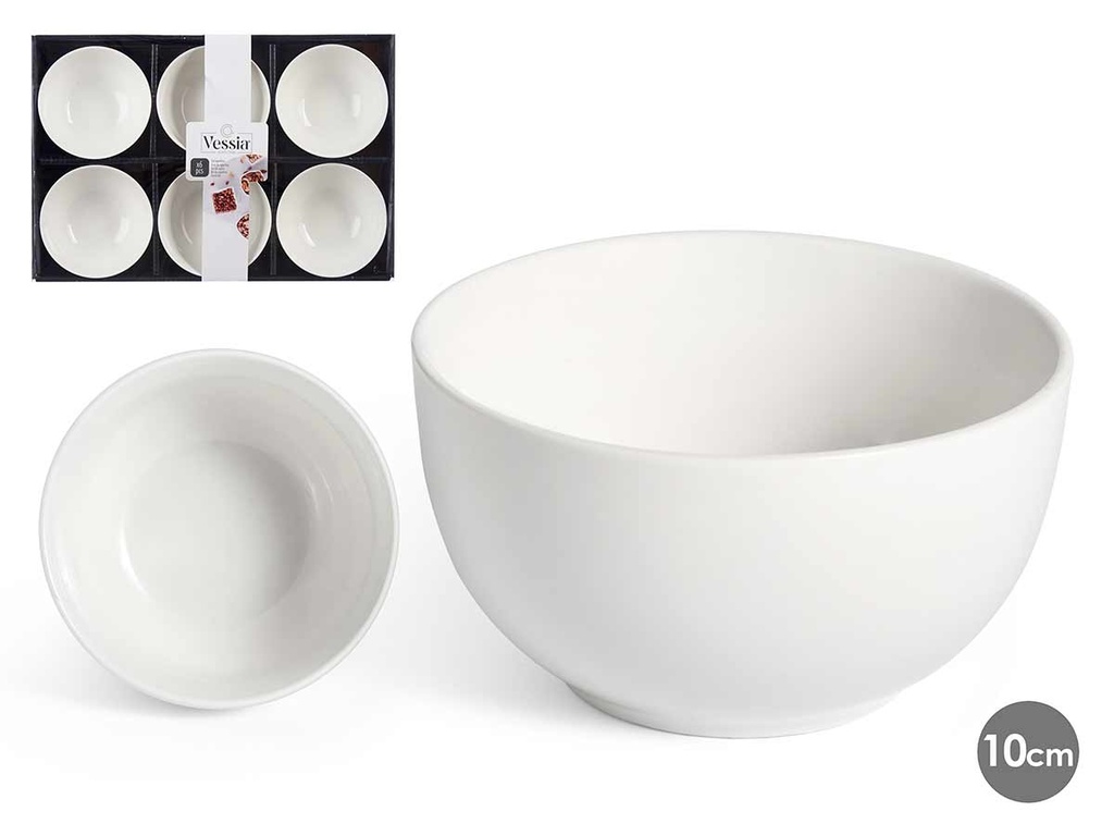 Set de 6 cuencos de porcelana blanca para aperitivos elegantes