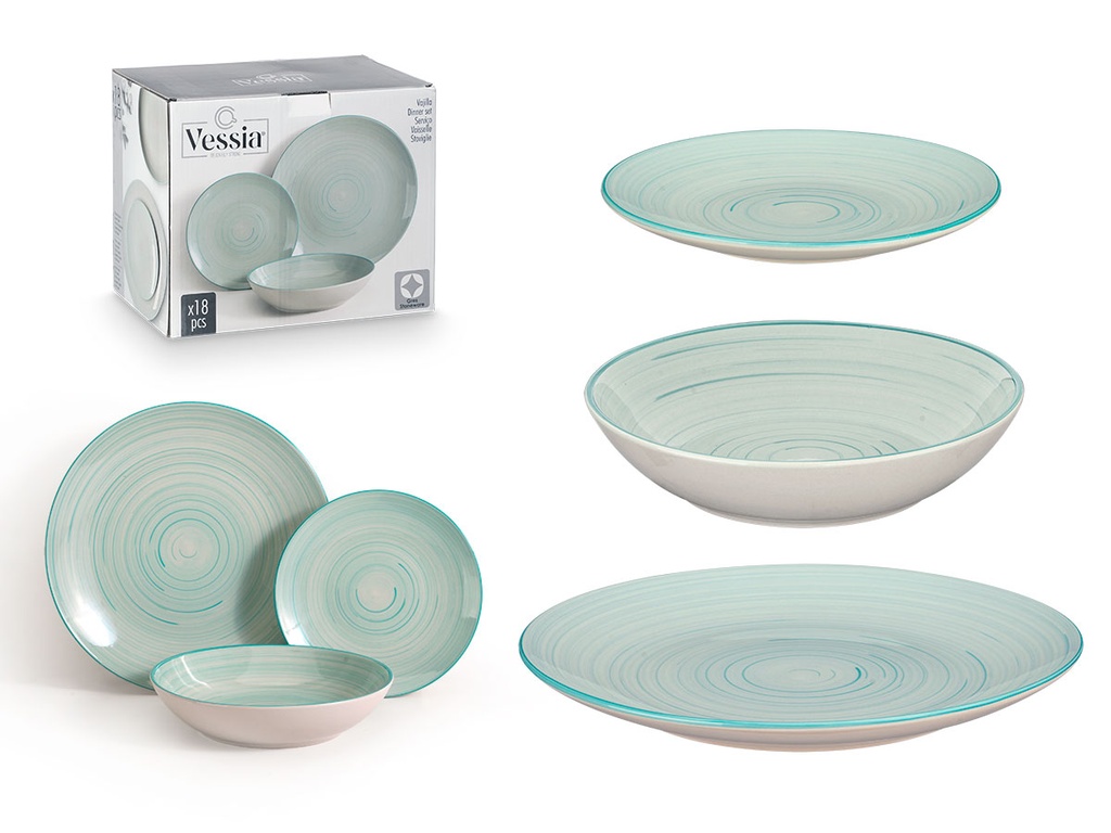 Set vajilla 18 pcs espiral azul: Elegancia y Versatilidad para tu Mesa
