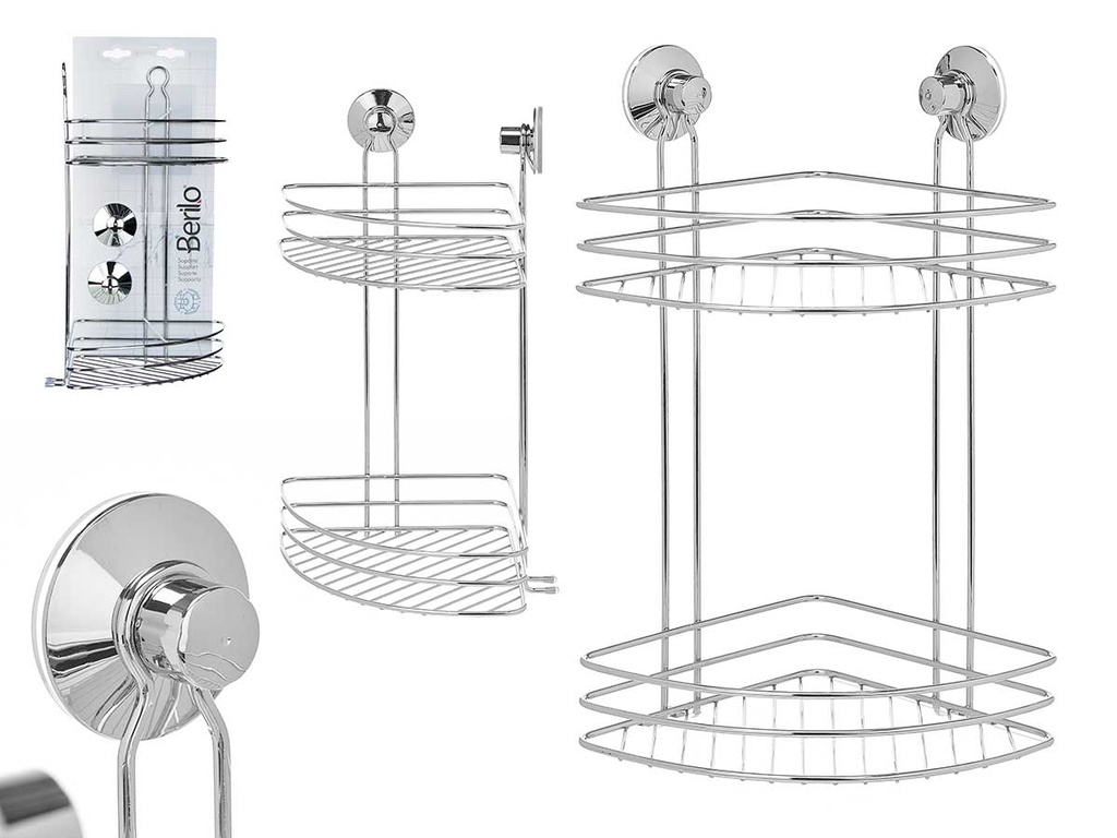 Soporte acero ducha esquinero 2 pisos con ventosa: orden y estilo