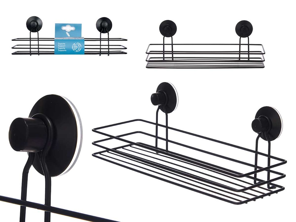 Soporte de ducha negro metálico con ventosa resistente y práctico