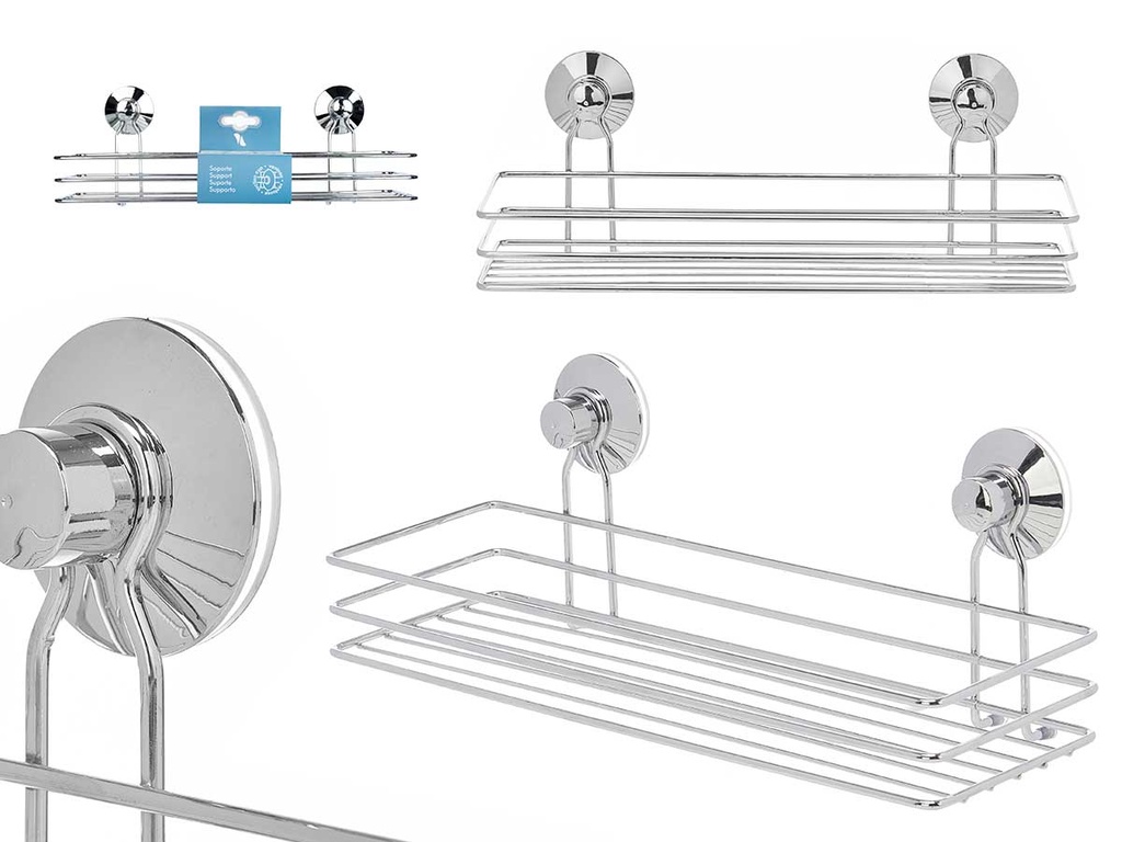 Soporte ducha acero rectangular bajo ventosa, funcional y resistente