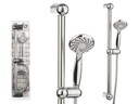 Soporte ducha grande con manguera de 2 m y base blanca resistente