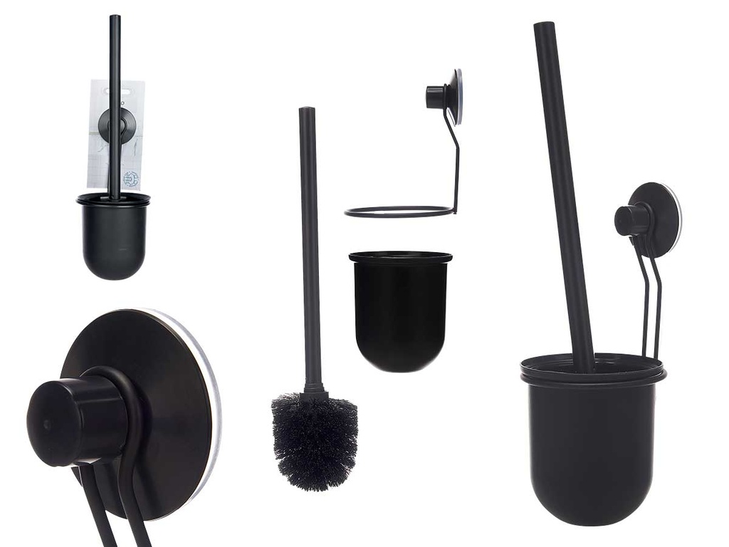Soporte escobillero pared metal negro mate con ventosa resistente