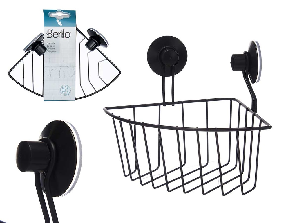 Soporte pared esquinero metal negro mate con ventosa resistente