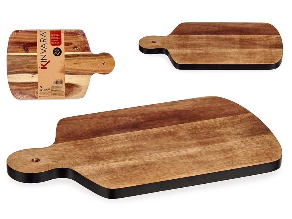 Tabla cortar madera con borde negro, ideal para cocina funcional
