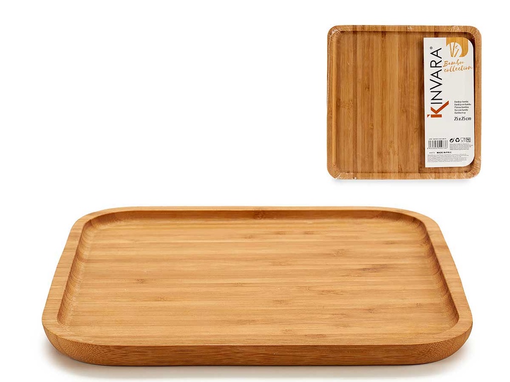 Tabla cuadrada mediana de bambú para aperitivos, elegante y práctica