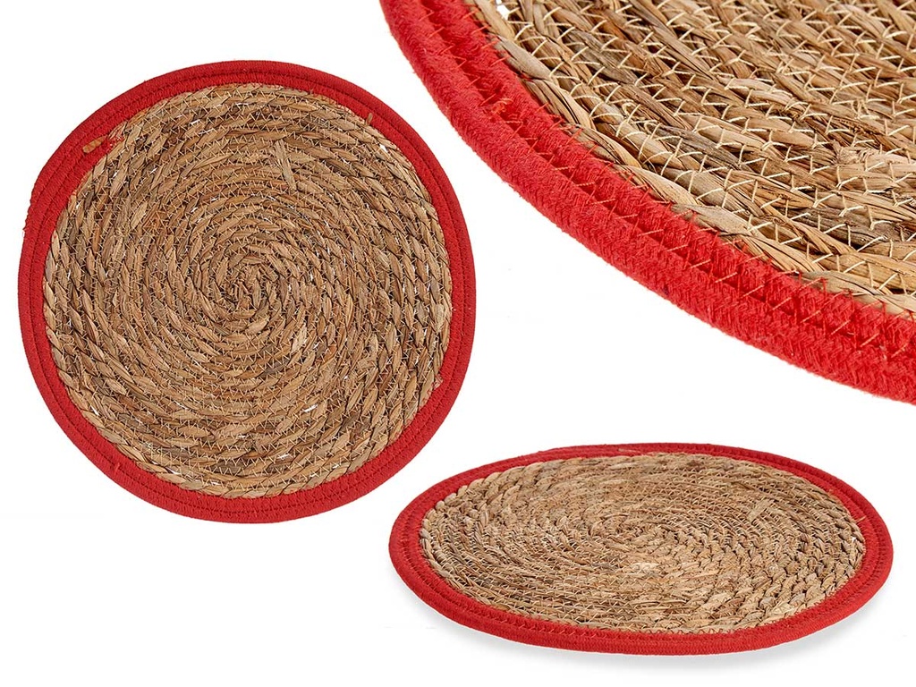 Tapete natural borde rojo, diseño elegante para tu hogar
