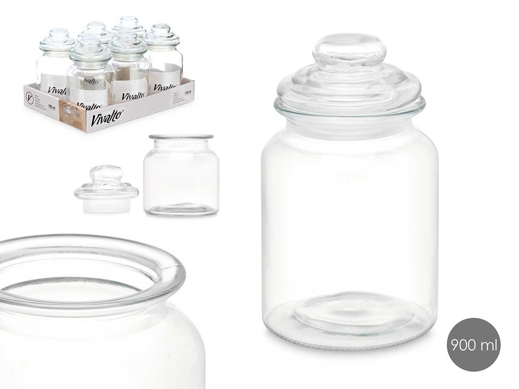 Tarro redondo liso con tapa de cristal ideal para almacenamiento