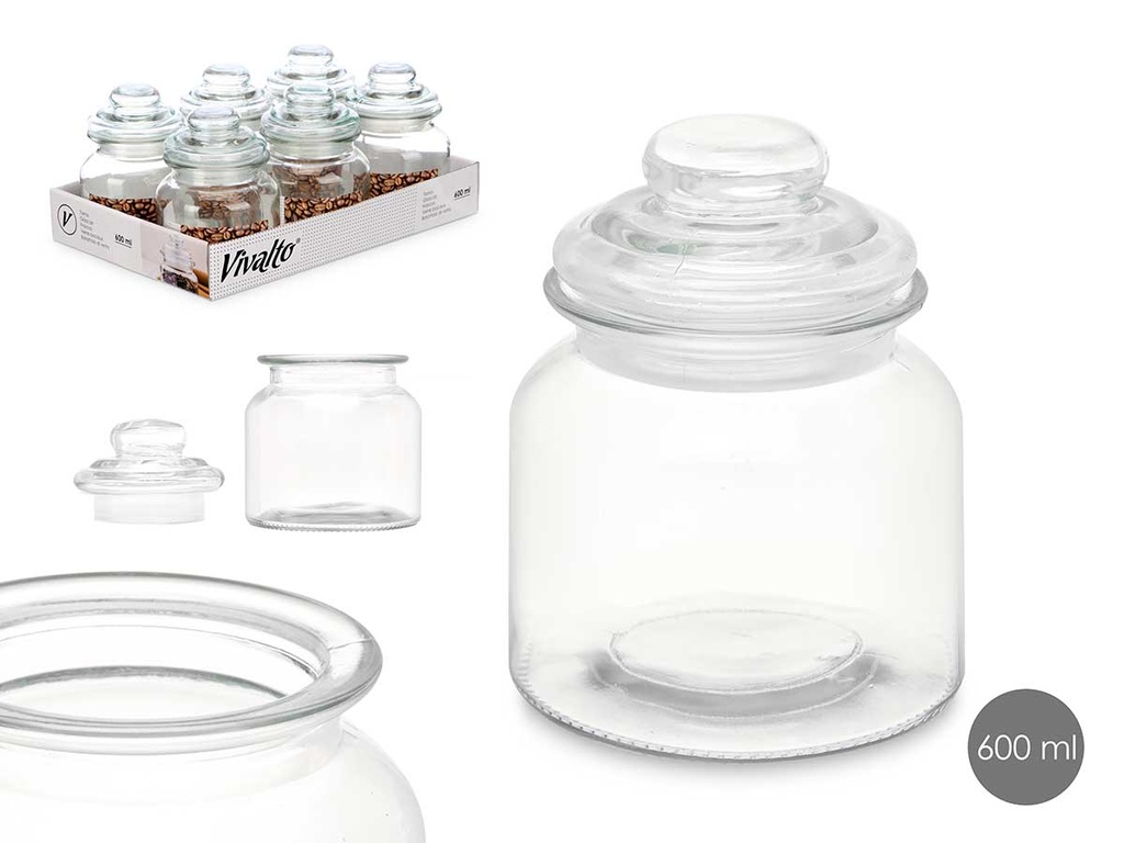 Tarro redondo liso con tapa de cristal: ideal para almacenar