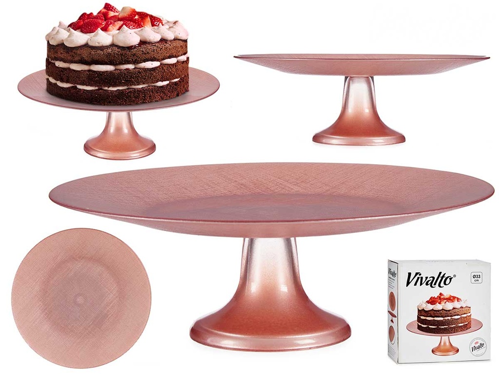 Tartera vidrio 33cm con pie rosa pastel: Elegancia y estilo en tu mesa