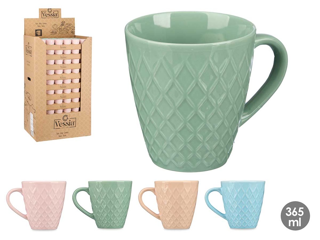 Taza cerámica diamante de 365ml, surtido pastel y diseño elegante