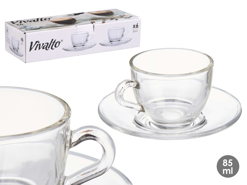Taza de vidrio para café de 85ml con plato, elegante y práctica
