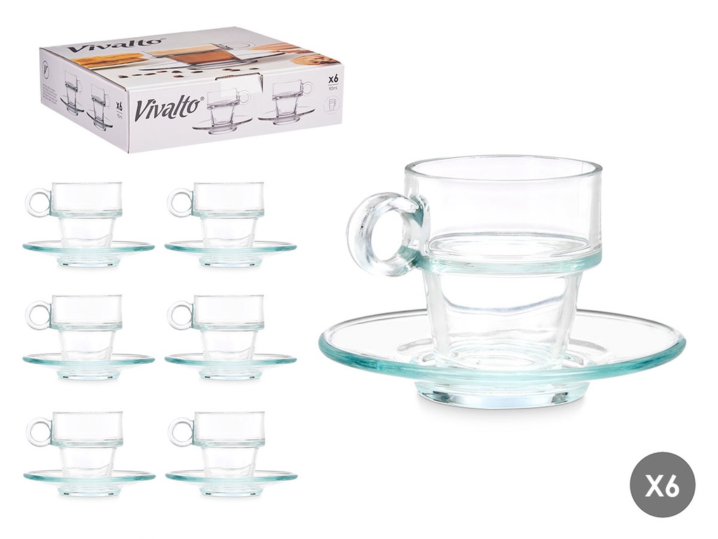 Taza de vidrio para café de 90ml con plato: Elegancia y estilo