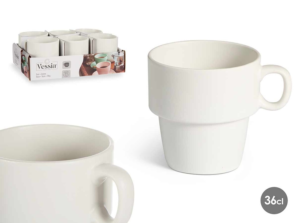 Taza desayuno porcelana apilable blanca de 36cl, ideal para tu mesa
