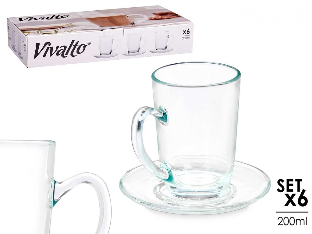 Taza vidrio café con leche 200ml con plato para disfrutar tu bebida