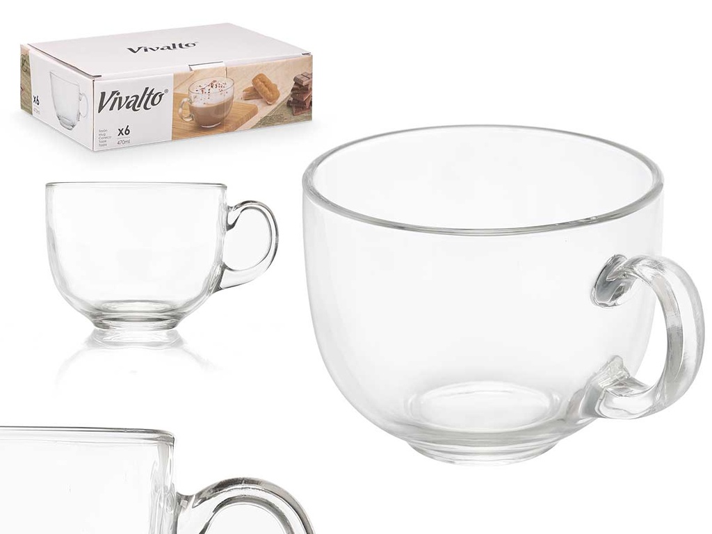 Tazón Desayuno Cristal Asa Jumbo 470ml: Ideal para Tus Comidas Días