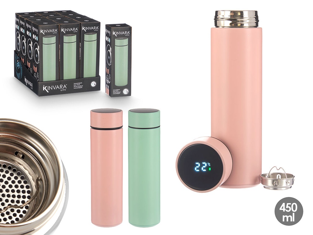 Termo termómetro digital 450ml, práctico y colorido para llevar