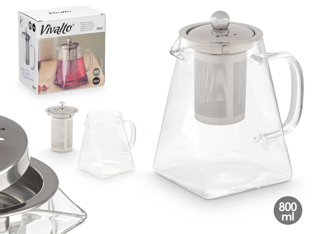 Tetera asa con filtro de acero inoxidable 800ml, elegante y práctica