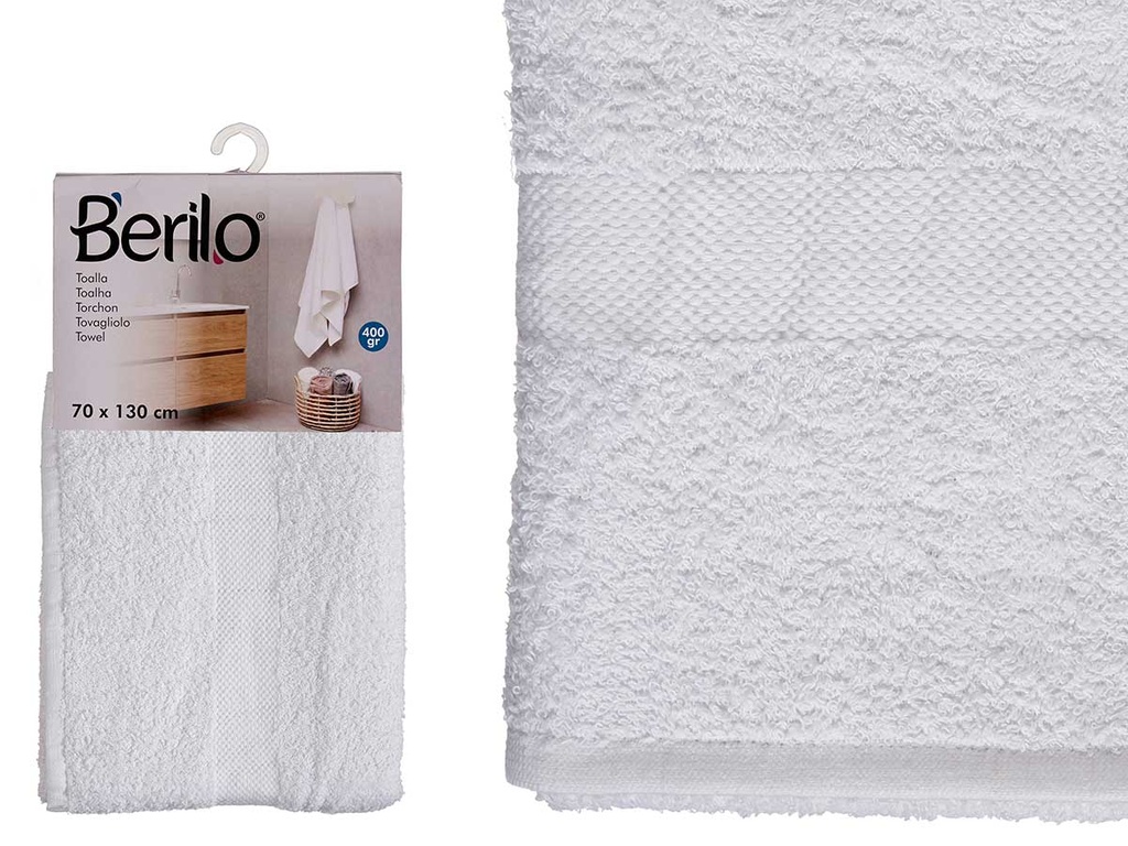 Toalla lisa blanca 70x130, suave y absorbente para tu comodidad