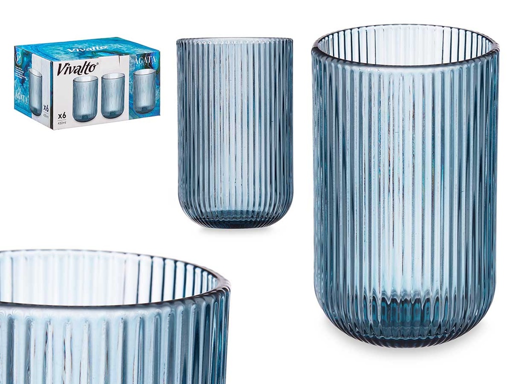 Vaso alto azul oscuro con rayas, elegante y funcional 430 ml