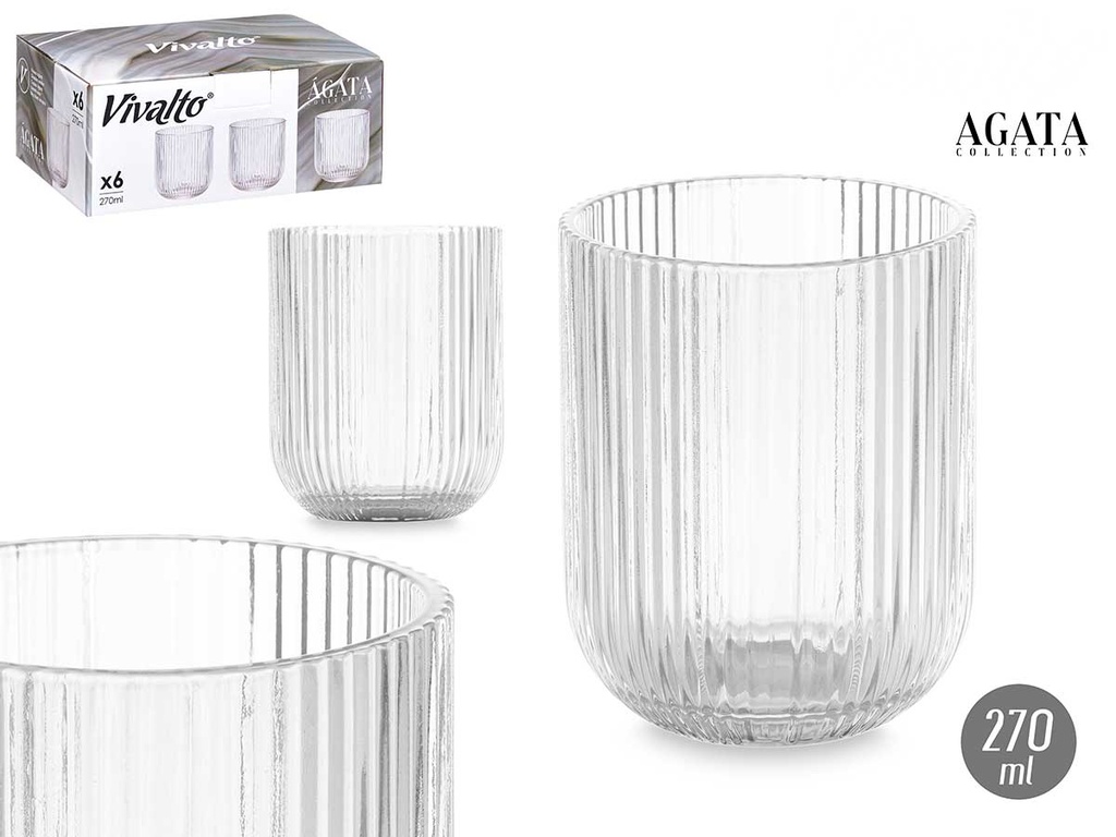 Vaso bajo transparente con rayas 270ml, estilo y elegancia en casa