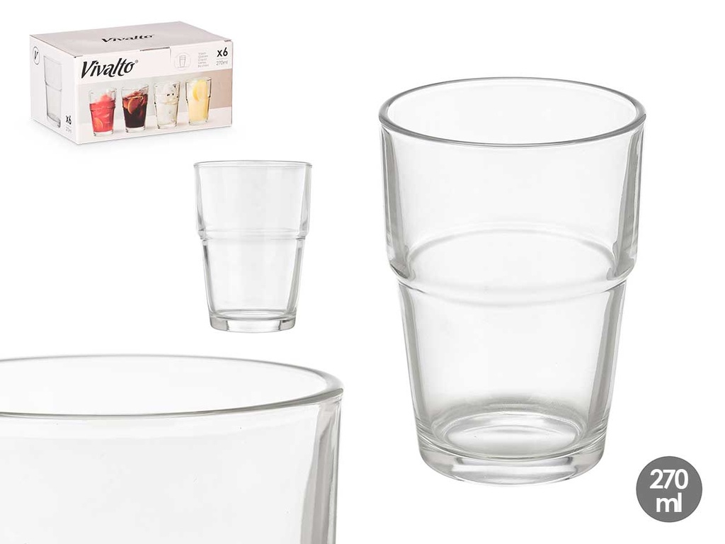 Vaso cristal apilable 270ml: Diseño elegante y funcional para tu hogar