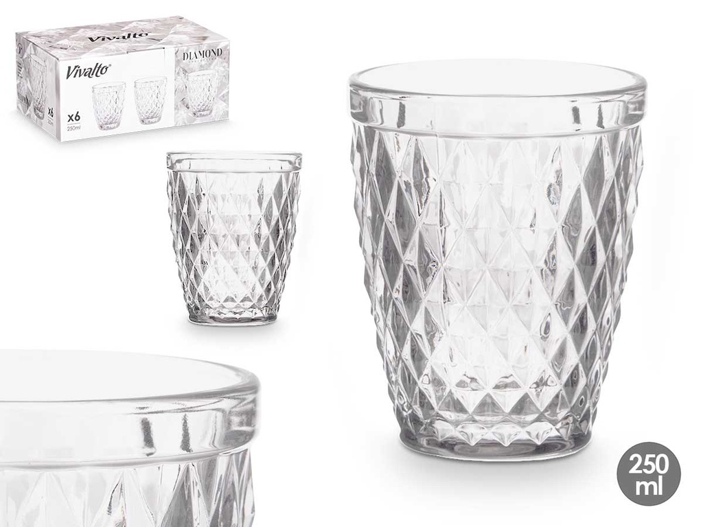 Vaso diamante transparente 250 ml: elegancia y versatilidad en tu mesa
