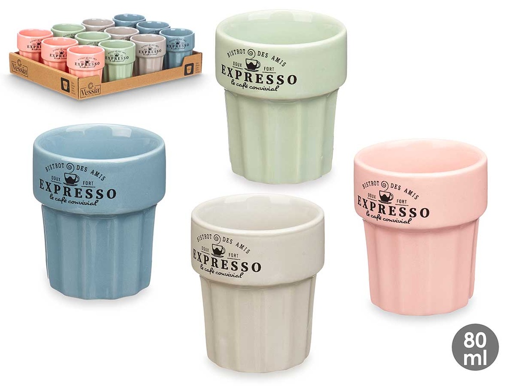 Vaso expresso 80ml surtido en 4 colores pastel para disfrutar